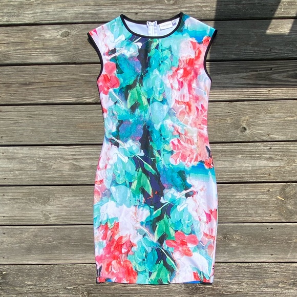 Bisou Bisou floral sheath dress sleeveless with contrast Sz Small - Picture 4 of 16